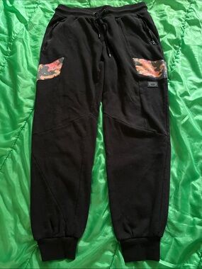 Uni sex cookies Black Jogger Sweatpants Orange Camo zipper pocket - large